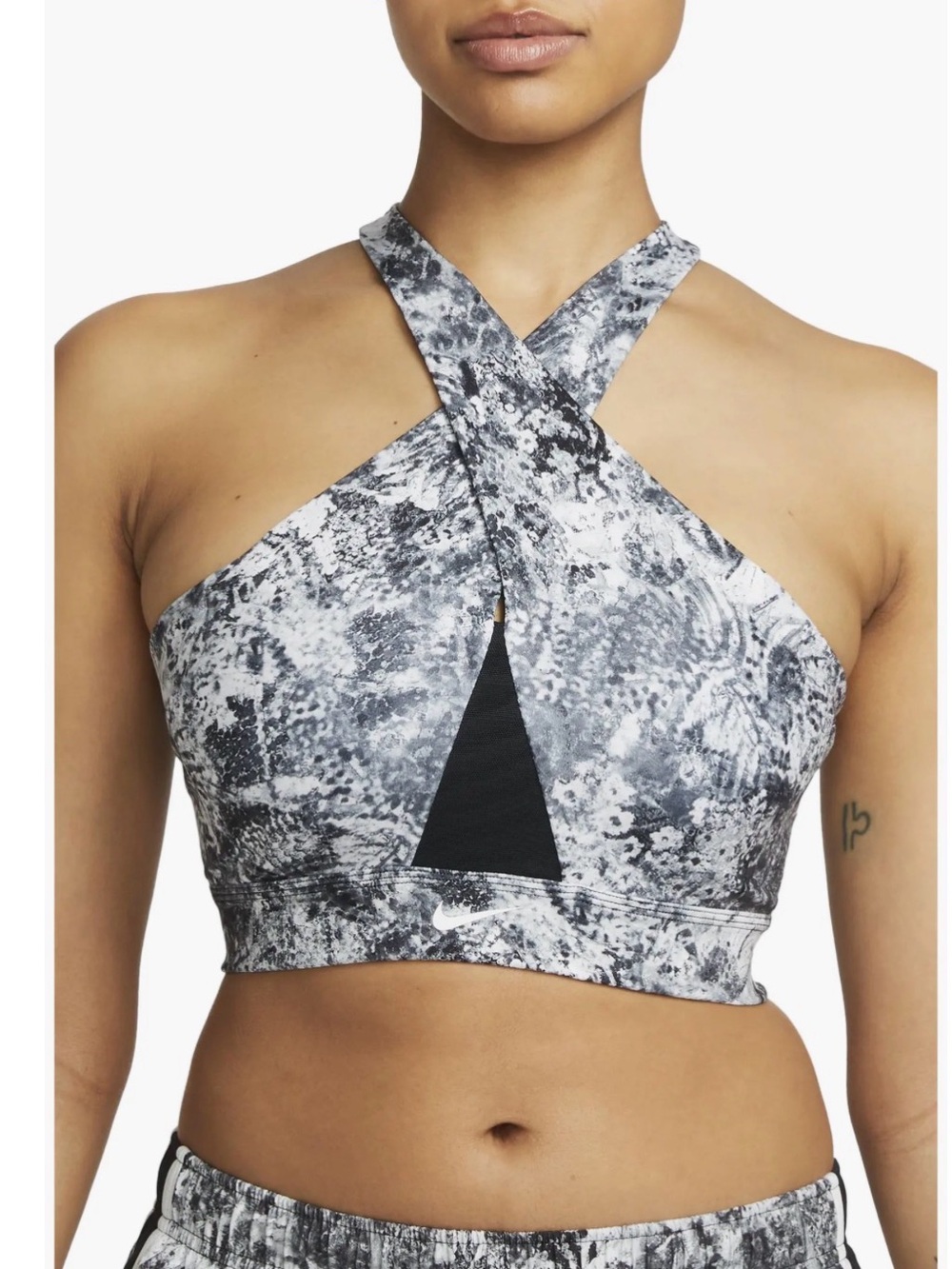 Nike Gray & Black Cross-Front Printed Crop Top
